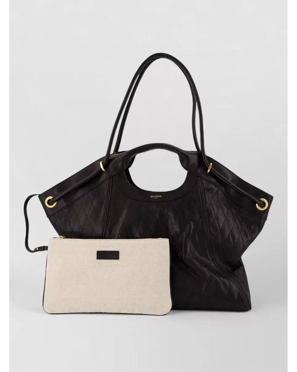 Balmain Black Soft Large Leather Tote Bag
