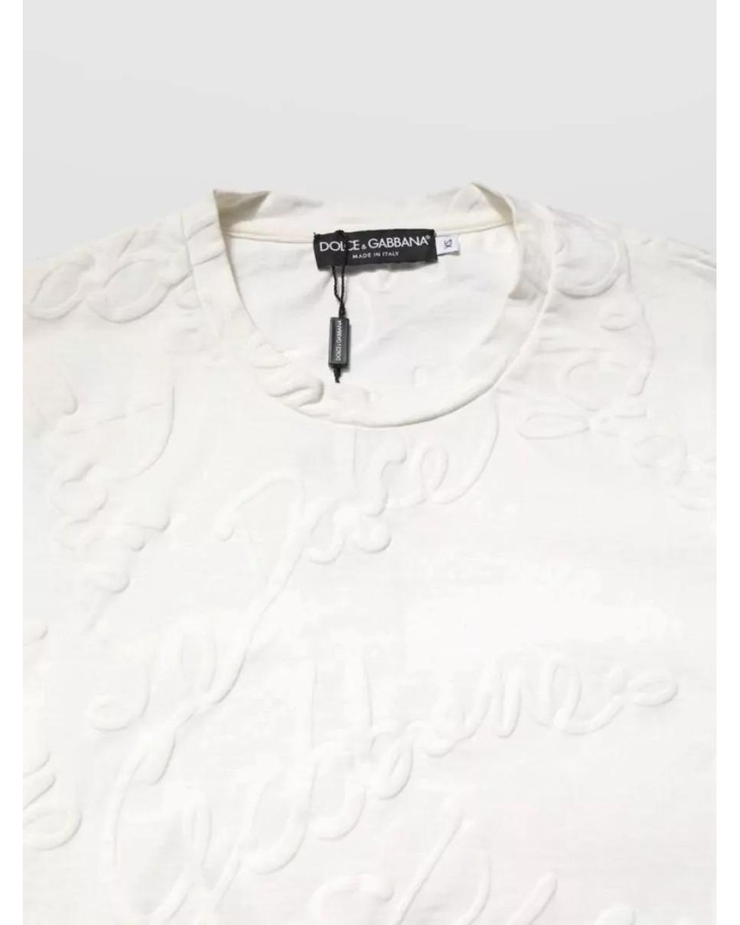 Dolce & Gabbana Natural Cotton Logo Embossed Crew Neck T-Shirt for men