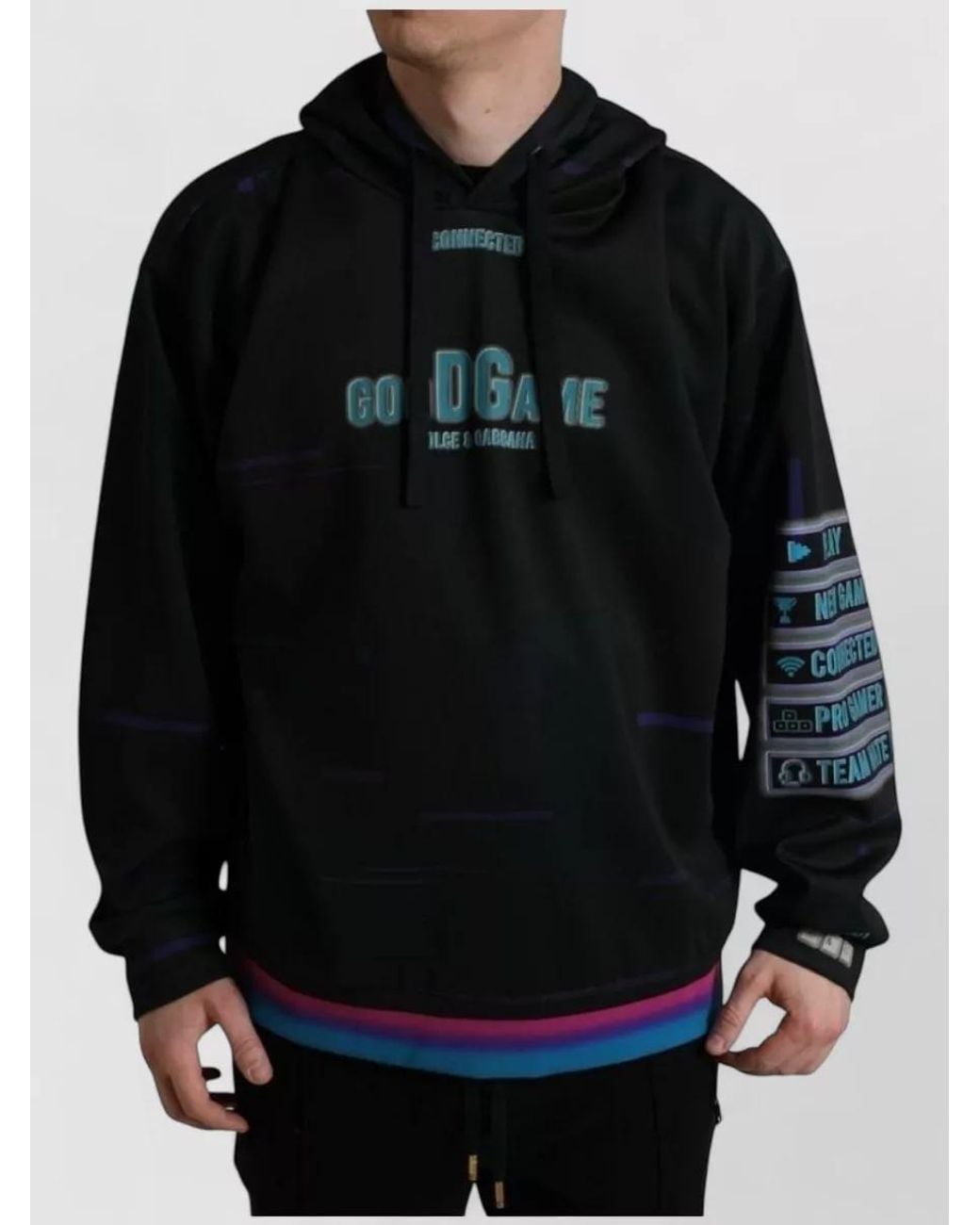 Dolce & Gabbana Black Logo Print Hooded Sweatshirt for men