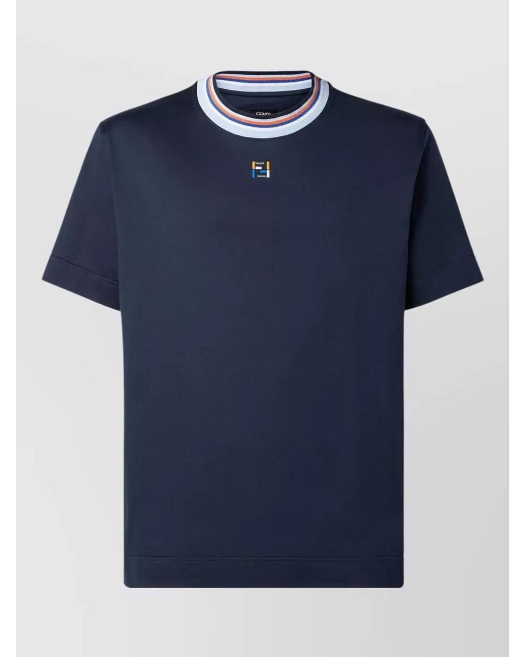 Fendi Blue Cotton Regular-Fit Short-Sleeve Crew-Neck T-Shirt for men