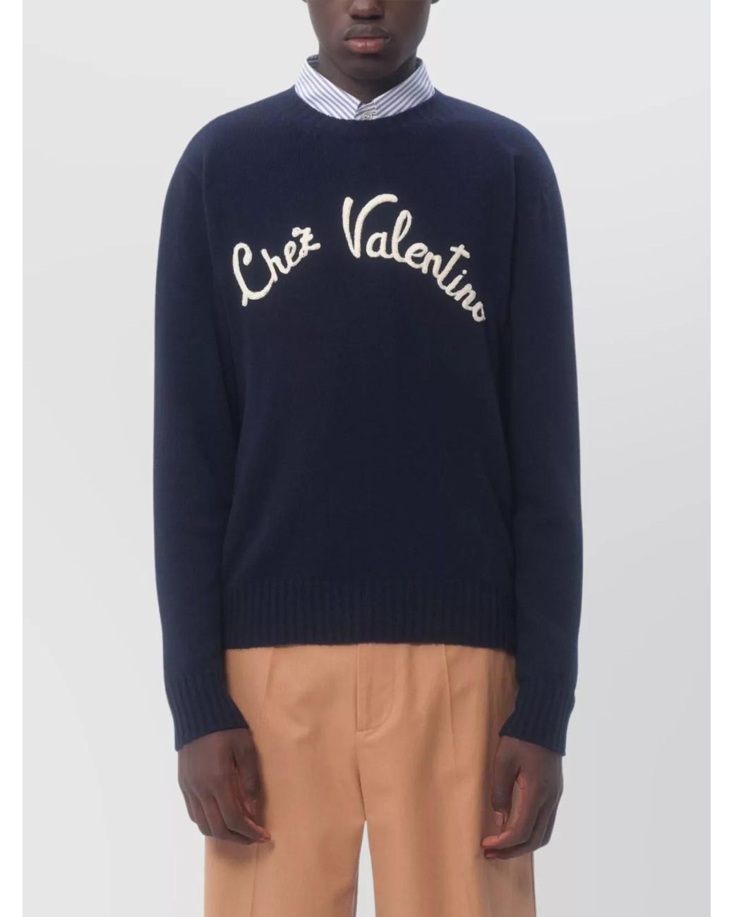 Valentino Garavani Blue Virgin Wool Fine-Knit Crew-Neck Sweater for men
