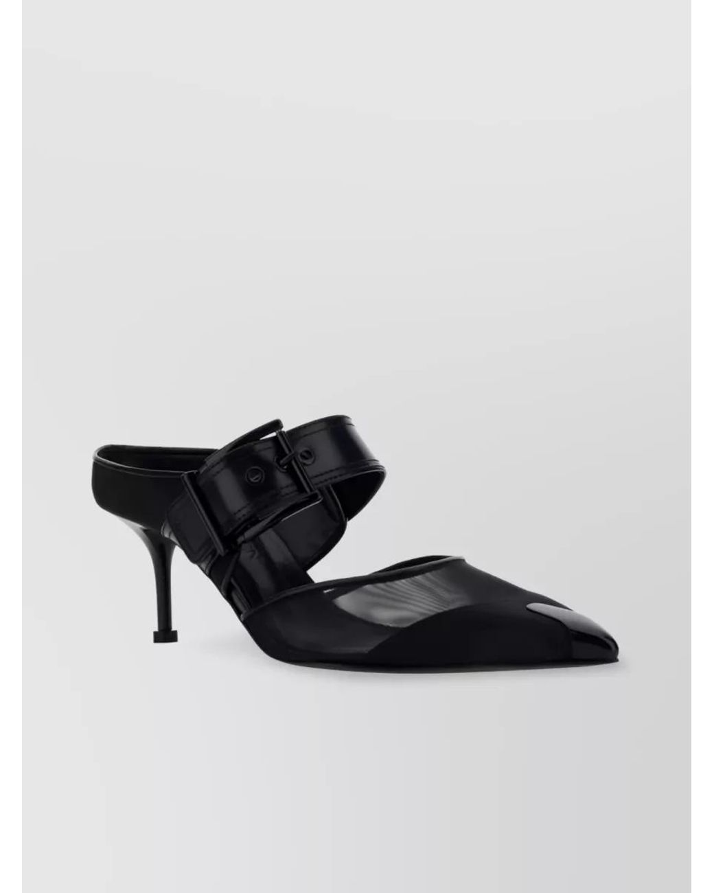 McQueen Black Punk Buckle Mules