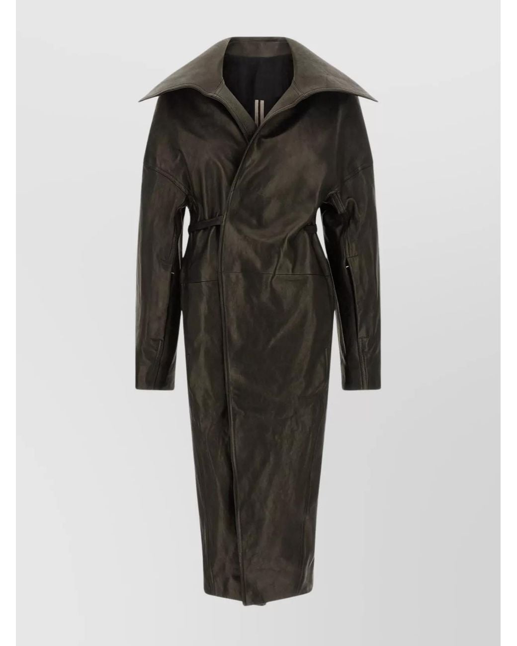 Rick Owens Black Lamb Leather Belted Coat