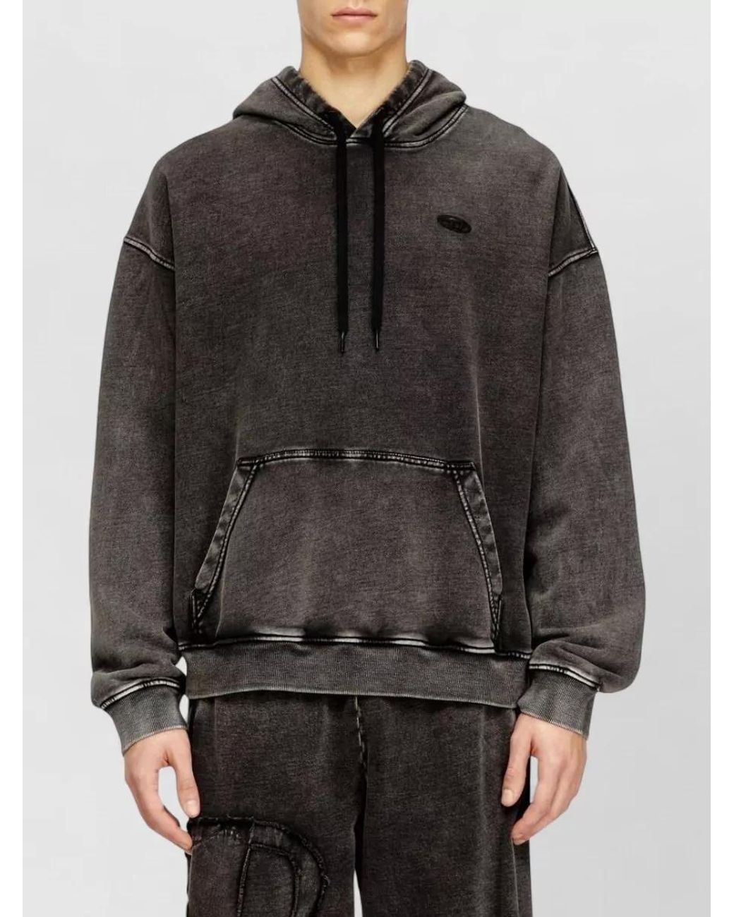 DIESEL Black Cotton Logo-Embroidered Hoodie for men