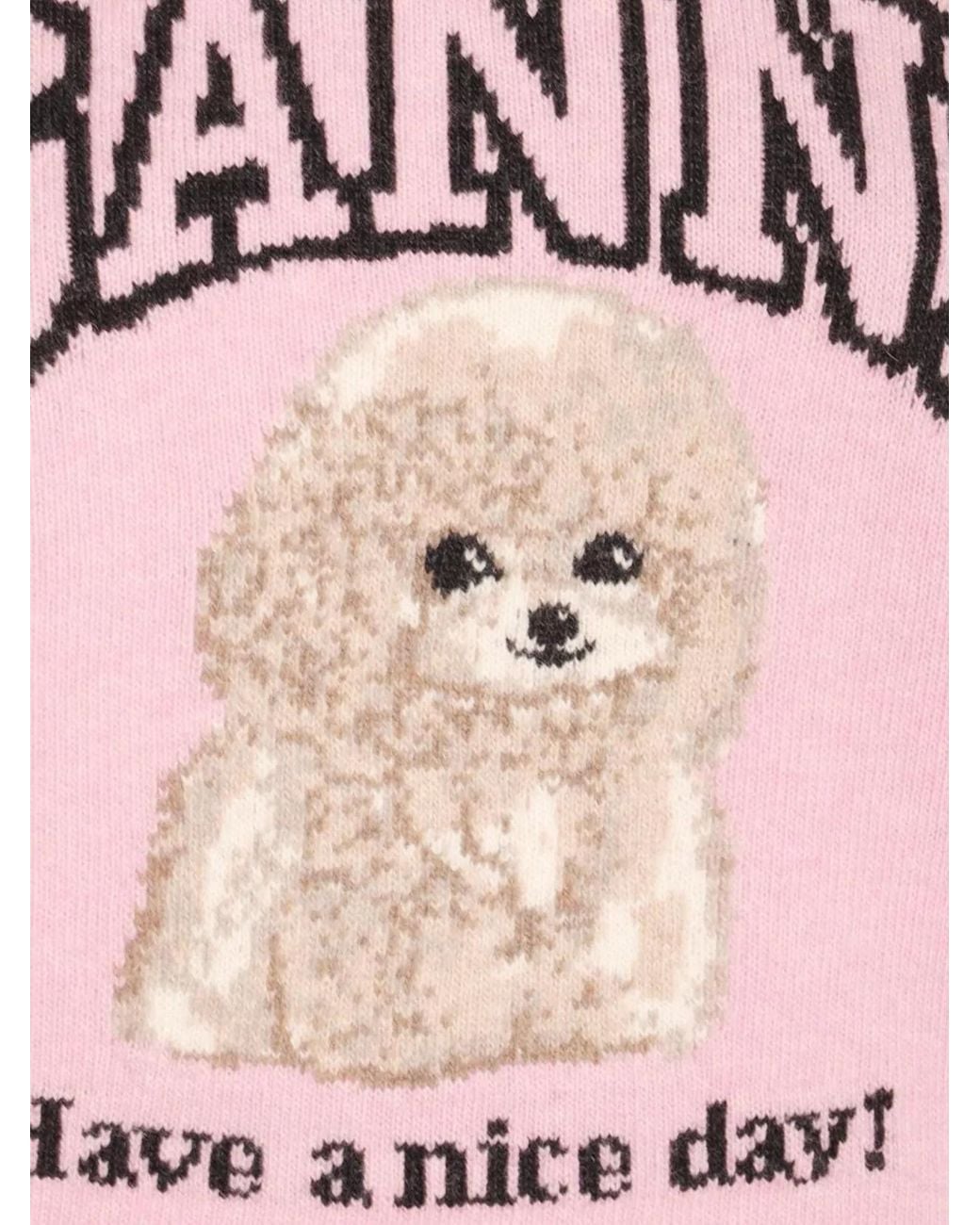 Ganni Pink Ribbed Poodle-Intarsia Crewneck Jumper
