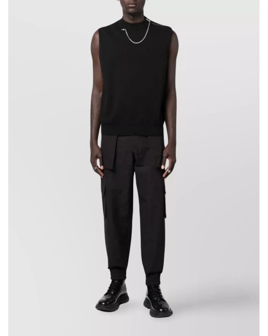 McQueen Black Cotton Cargo Tapered Trousers for men