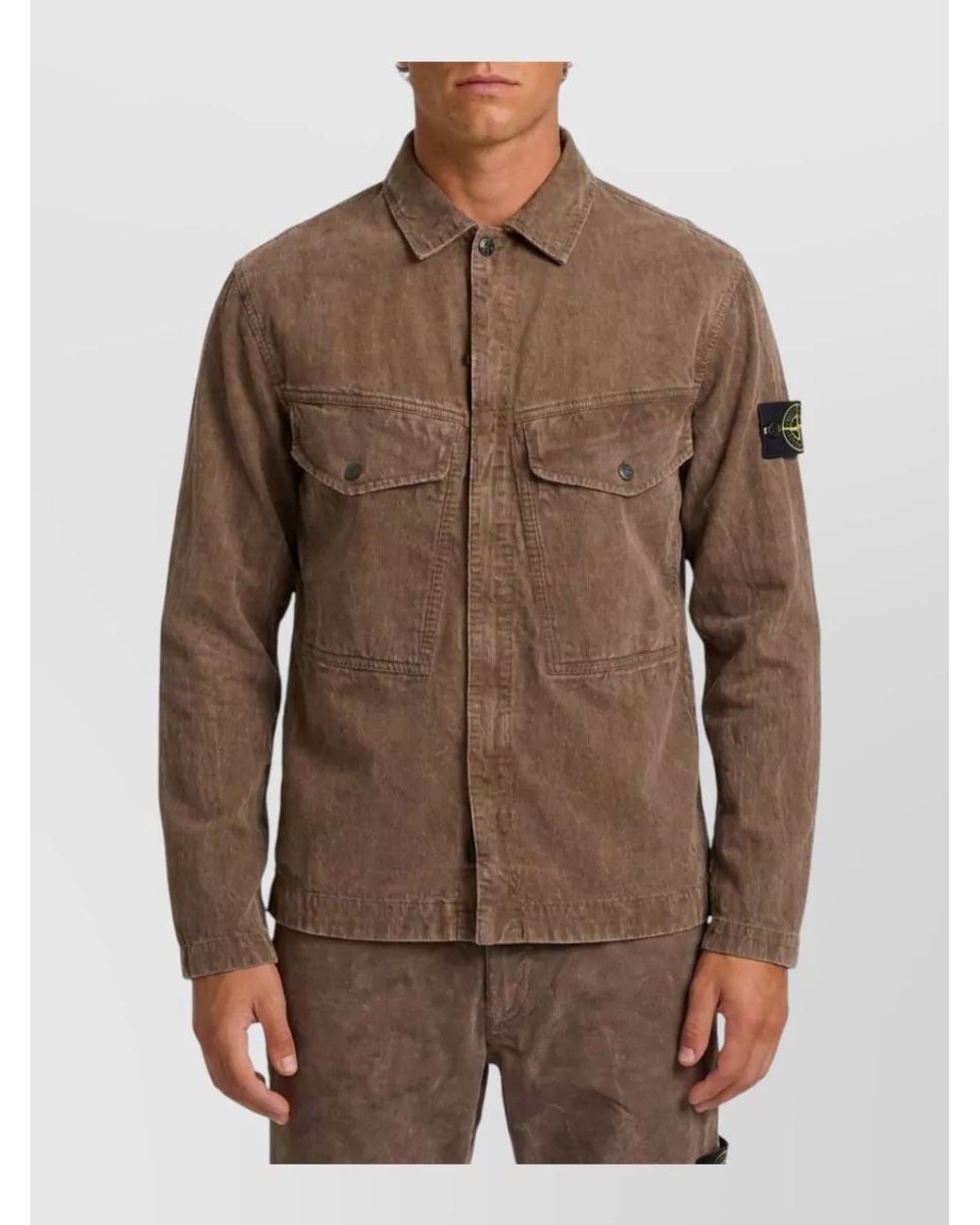 Stone Island Brown Ribbed Overshirt for men