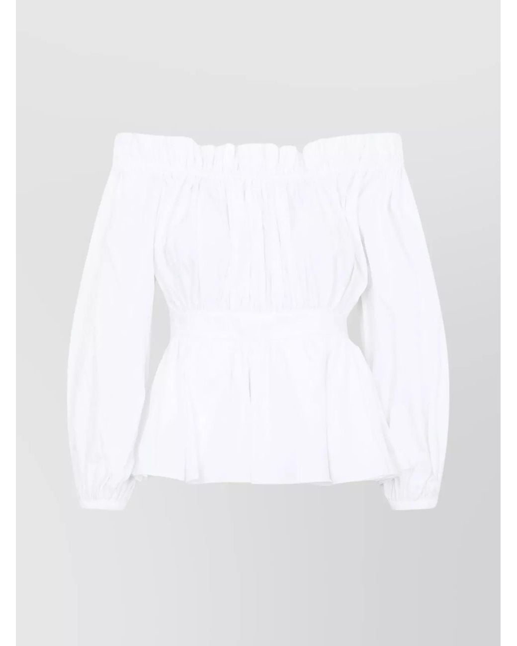 McQueen White Cotton Off-Shoulder Peplum Blouse