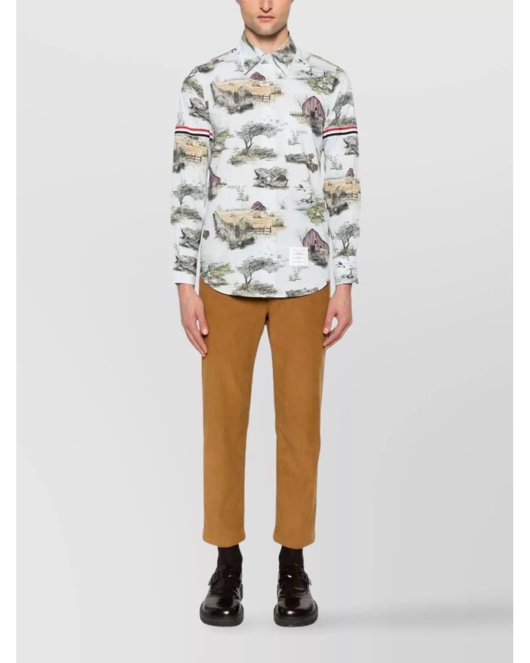 Thom Browne Gray Cotton Straight-Fit Long-Sleeve Shirt for men