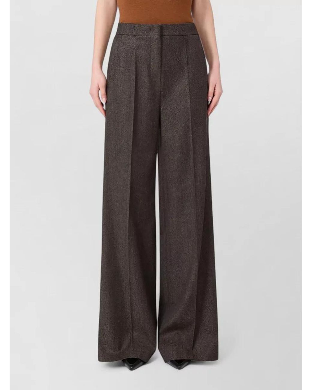 Max Mara Brown Wool High-Rise Straight-Leg Suit Trousers