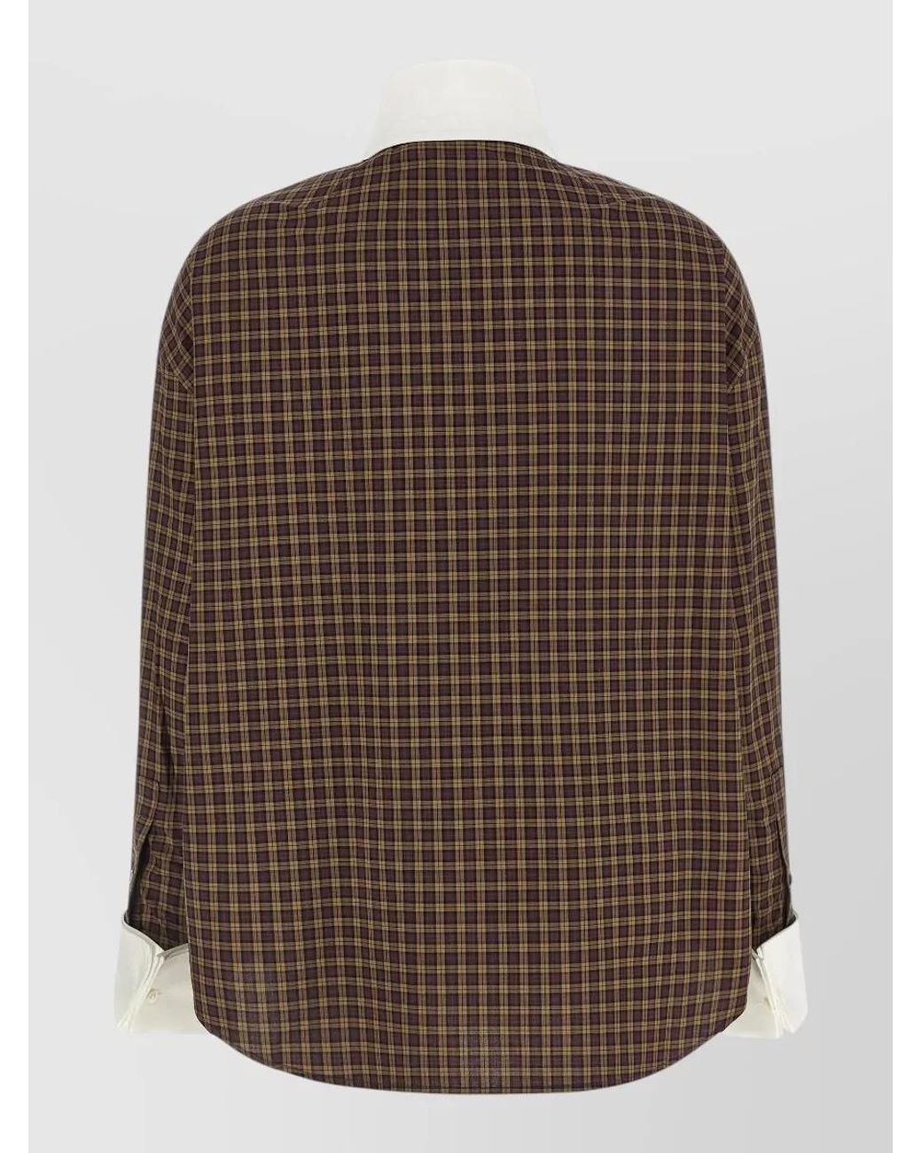 Marni Brown Embroidered Check Cotton Scarf Collar Oversized Shirt