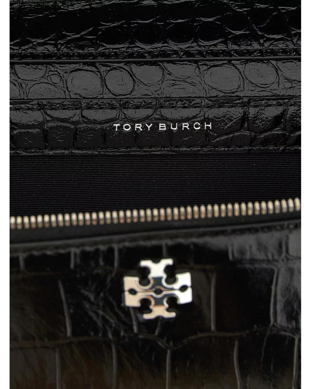 Tory Burch Black Na Lamb Leather Crocodile-Embossed Clutch Bag