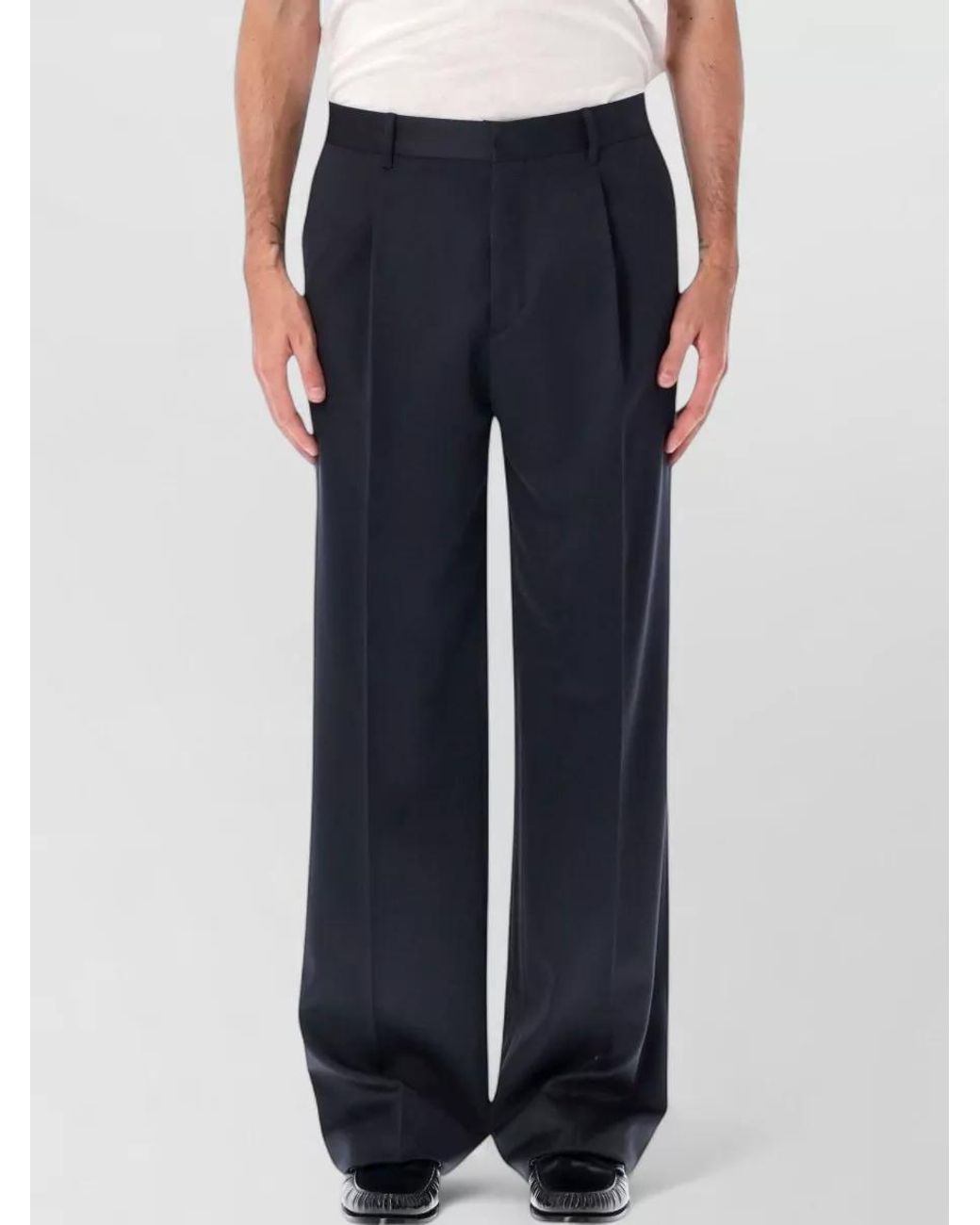 Lardini Blue Virgin Wool Pleated Regular-Fit Tailored Trousers for men