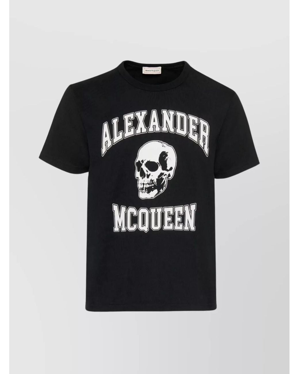 McQueen Black Organic Cotton Crew Neck T-Shirt With Skull Print for men