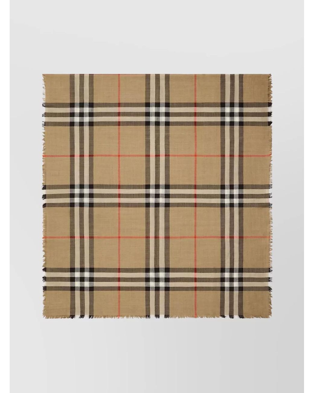 Burberry Natural Wool Silk Check Fringed Scarf
