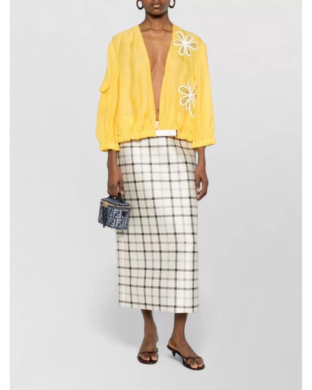 Fendi Yellow Silk Floral-Embroidered Blouson Jacket