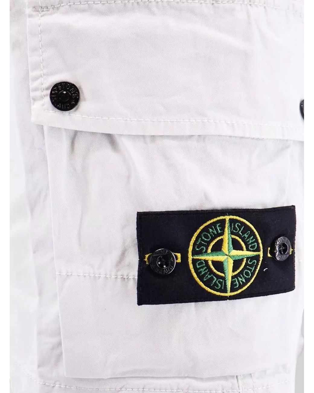 Stone Island White Cotton Cargo Bermuda Shorts for men
