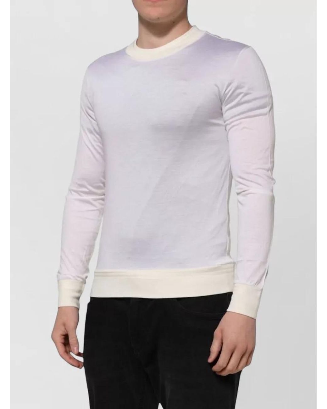 Dolce & Gabbana White Silk Ribbed Crew Neck Long Sleeve T-Shirt for men