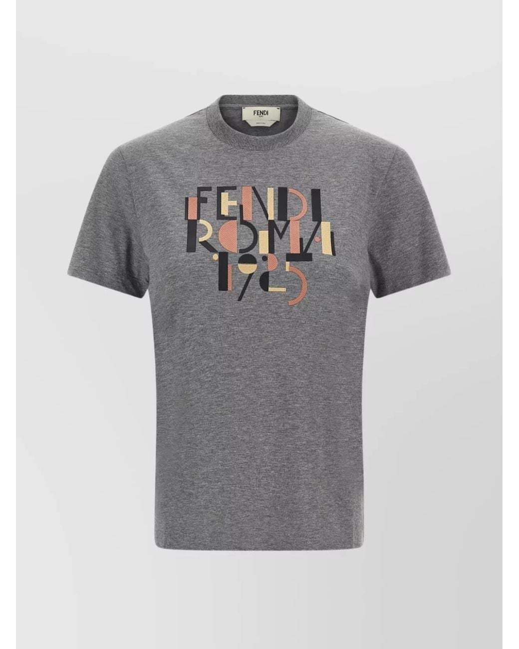 Fendi Gray Cotton Printed Embroidered T-Shirt