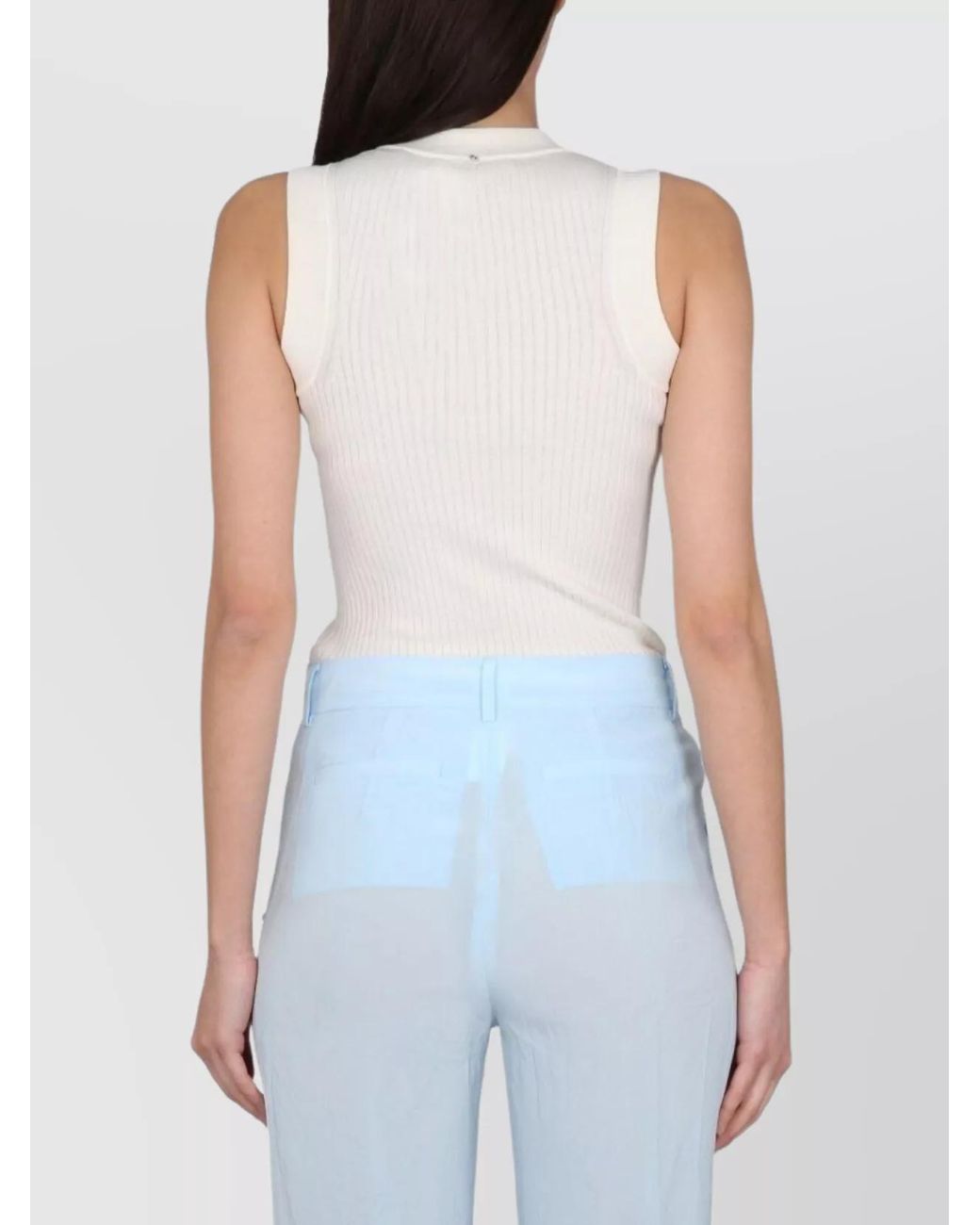 Max Mara Blue Ribbed Cotton Tank Top