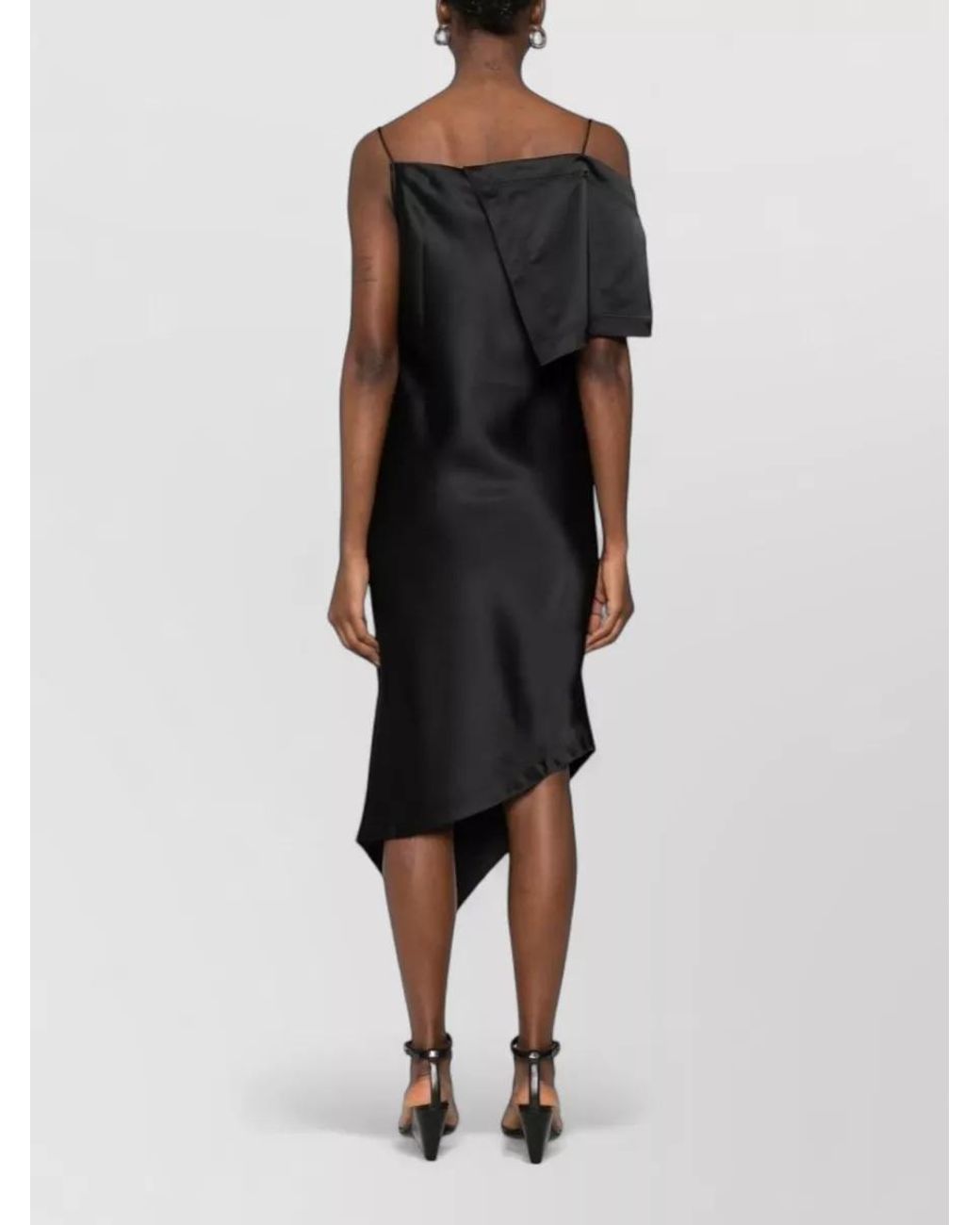 IRO Black Draped Asymmetric Spaghetti Strap Midi Dress