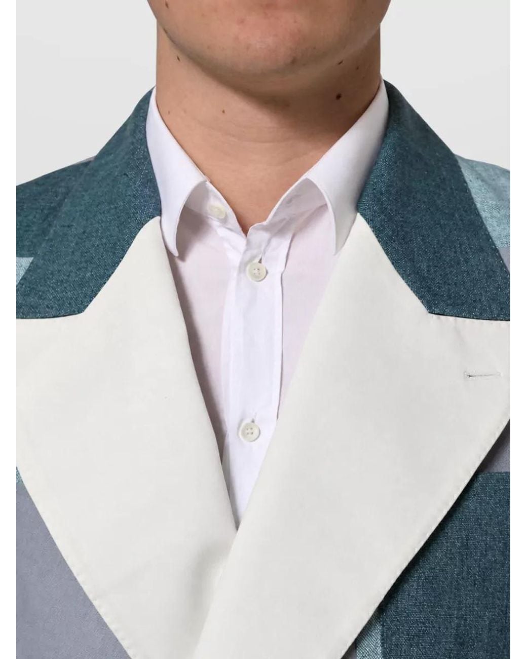 Dolce & Gabbana Blue Linen Patchwork Double Breasted Jacket for men