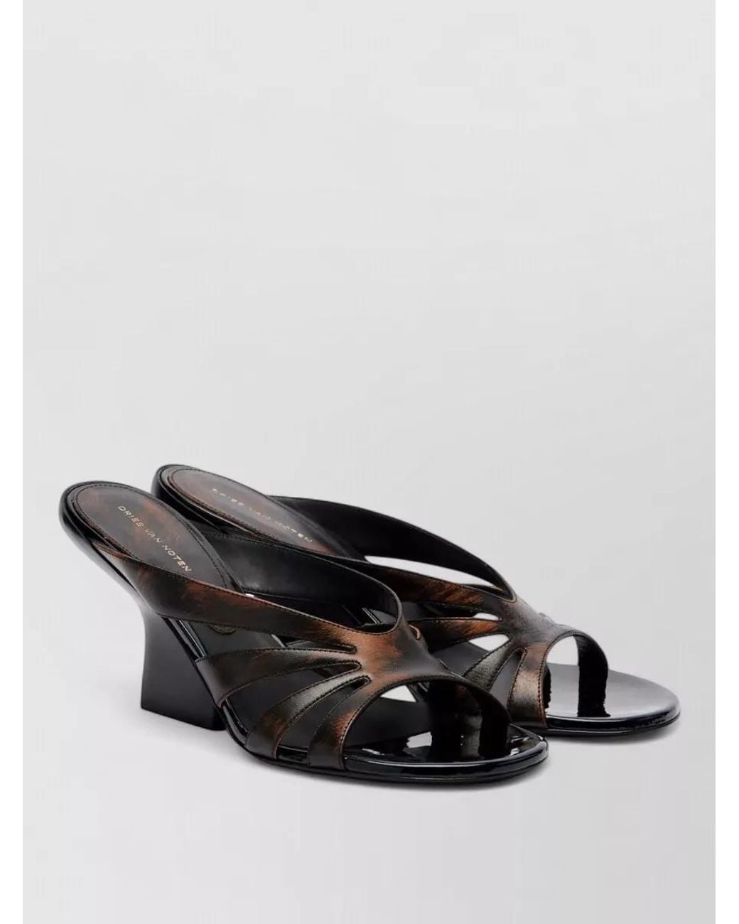 Dries Van Noten Black Leather Wedge Mules