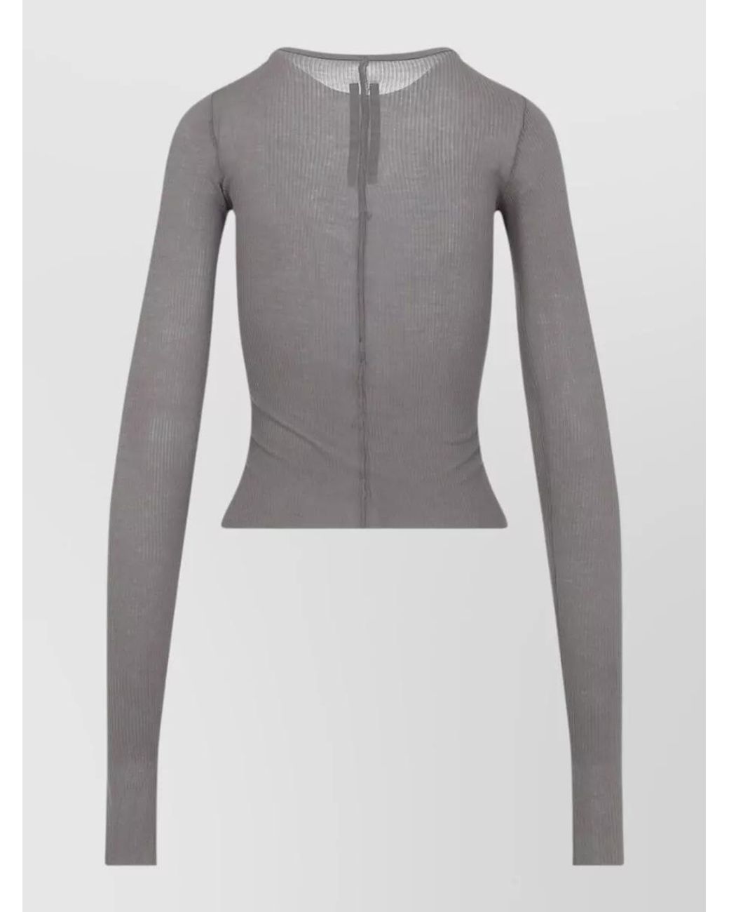 Rick Owens Gray Silk Ribbed Slim-Fit Cropped Long-Sleeve T-Shirt