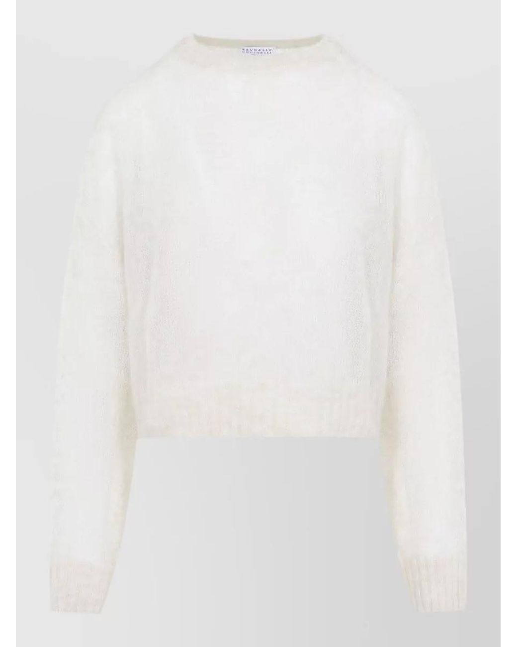 Brunello Cucinelli White Mohair Fine-Knit Crew-Neck Sweater