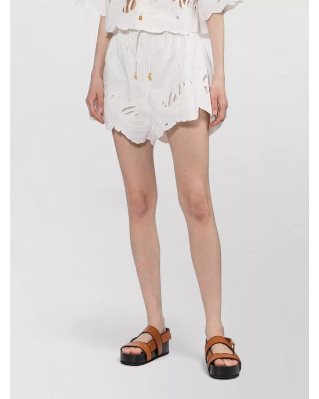 Zimmermann White Embroidered Cotton Cutout Shorts