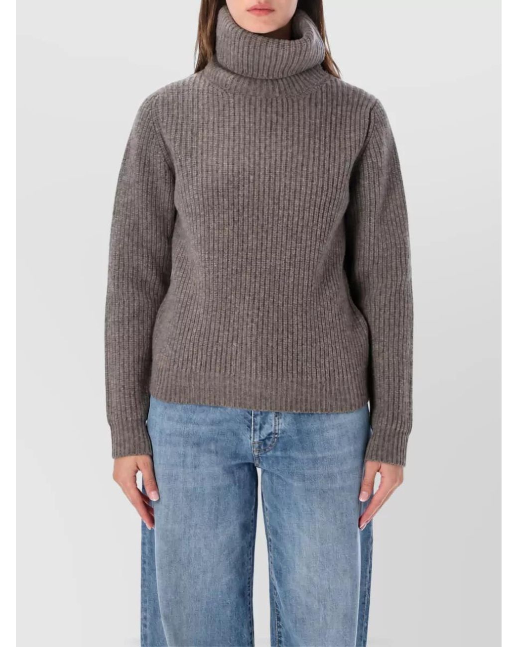 Fortela Gray Cashmere Merino Wool High Neck Sweatshirt