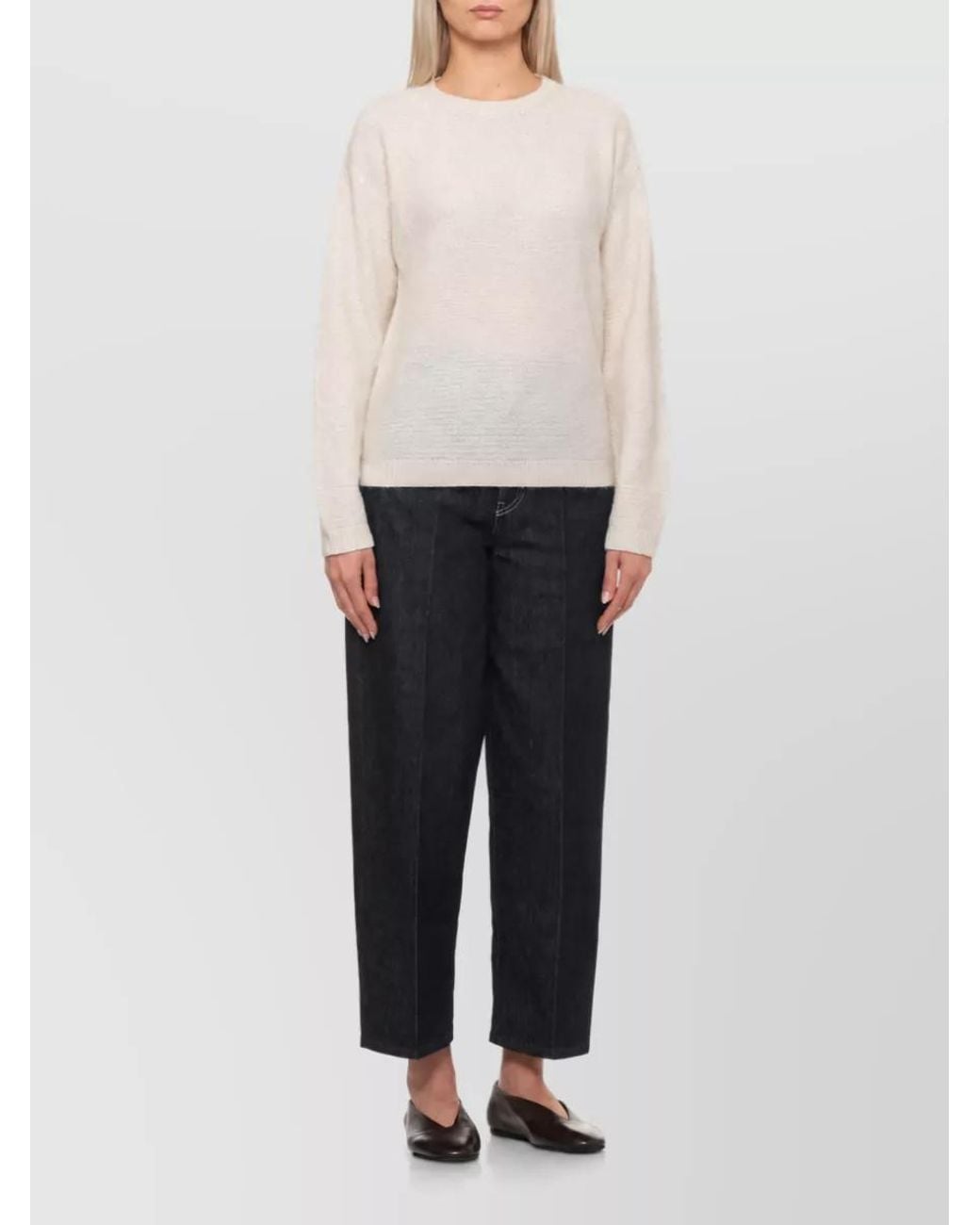Fabiana Filippi White Ribbed Lurex Crewneck Sweater