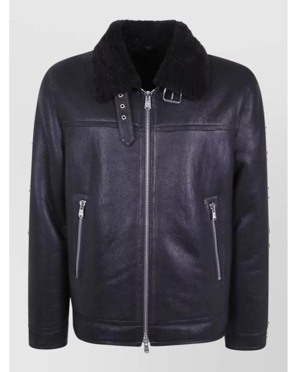 Dondup Blue Shearling Leather Regular-Fit Jacket for men