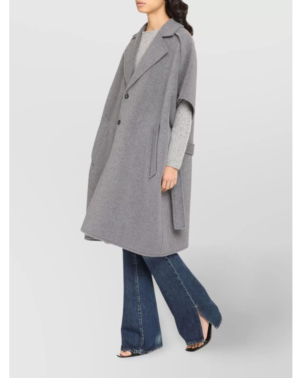 Bottega Veneta Gray Cashmere Wool Belted Cape Coat