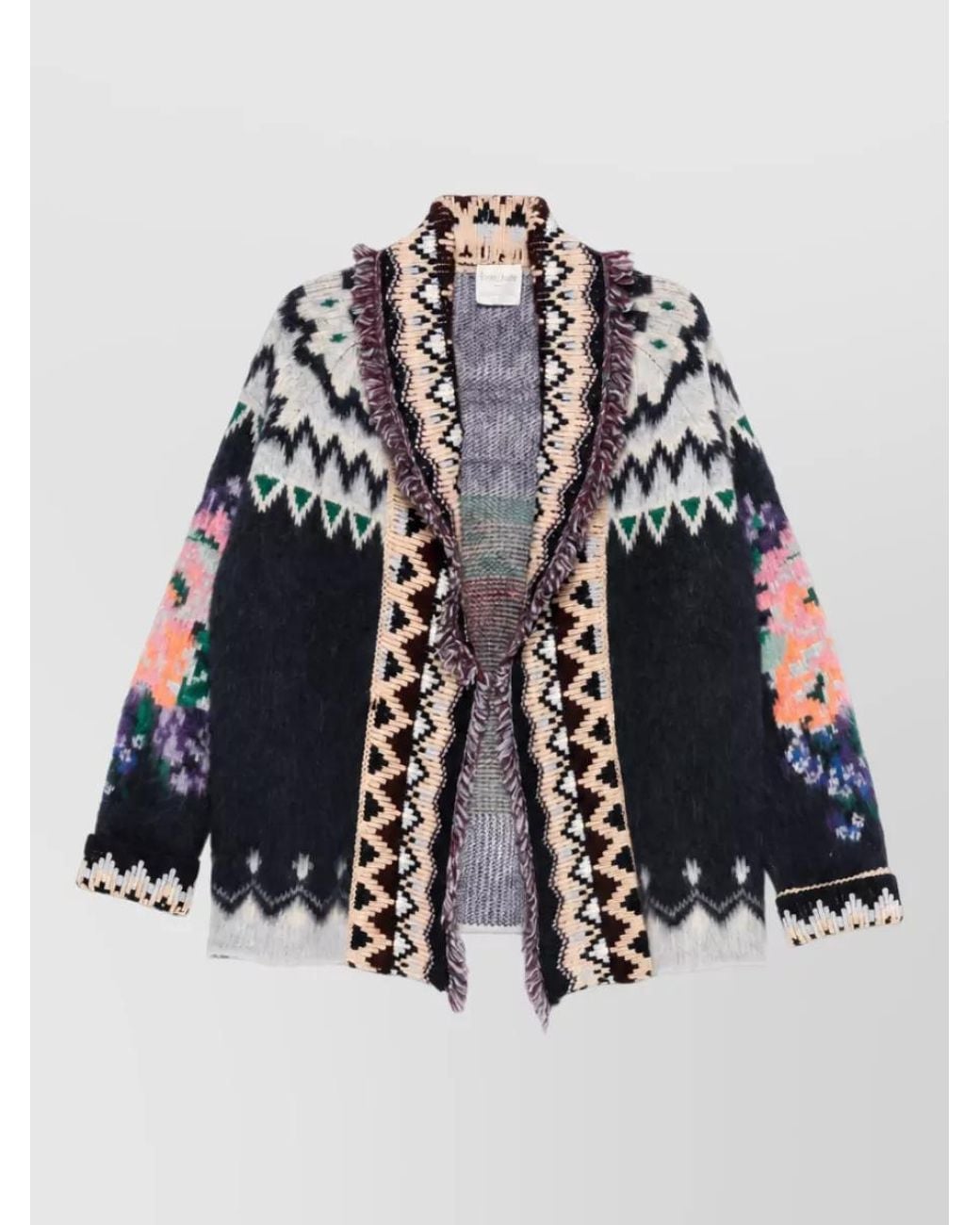 Forte_forte White Wool Oversized Geometric Pattern Shawl Collar Long-Sleeve Cardigan
