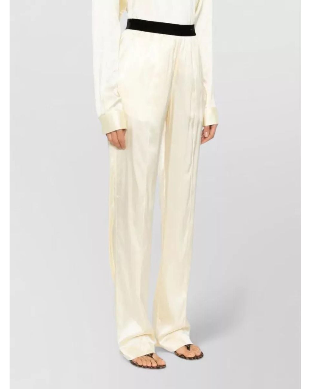 Tom Ford White Silk Satin Wide-Leg Trousers