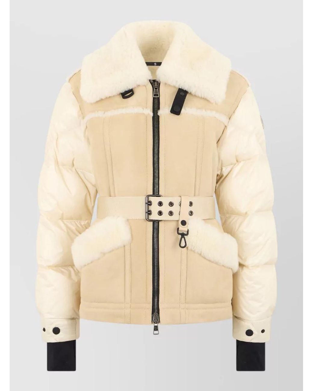 Moncler Natural Shearling Belted Puffer Jacket