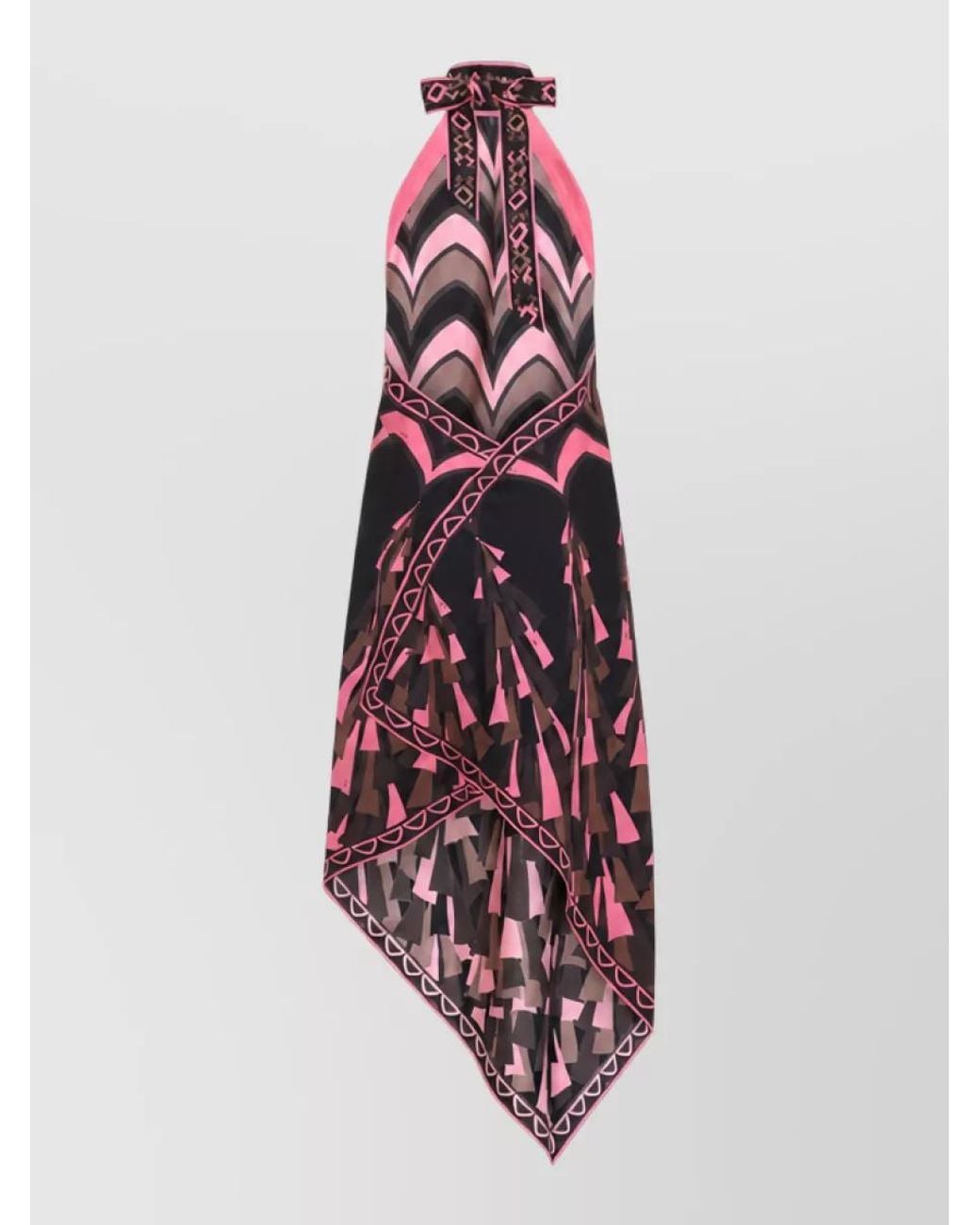 Emilio Pucci White Silk Sleeveless Halterneck Asymmetric Printed Long Beach Dress