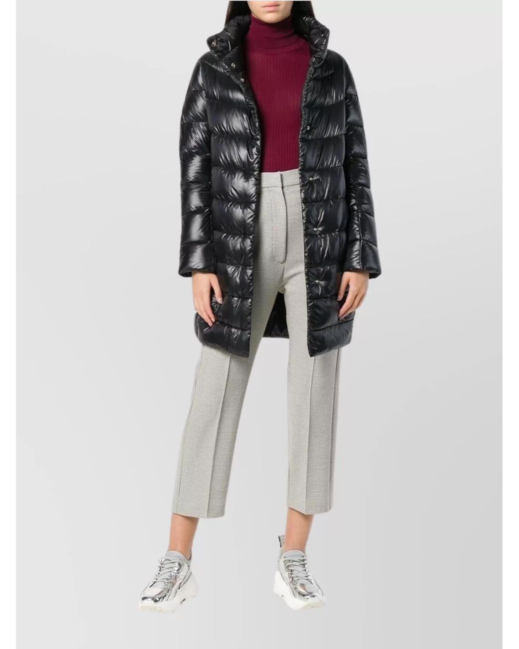 Herno Black Down Quilted High-Neck Long-Sleeve Midi Puffer Jacket