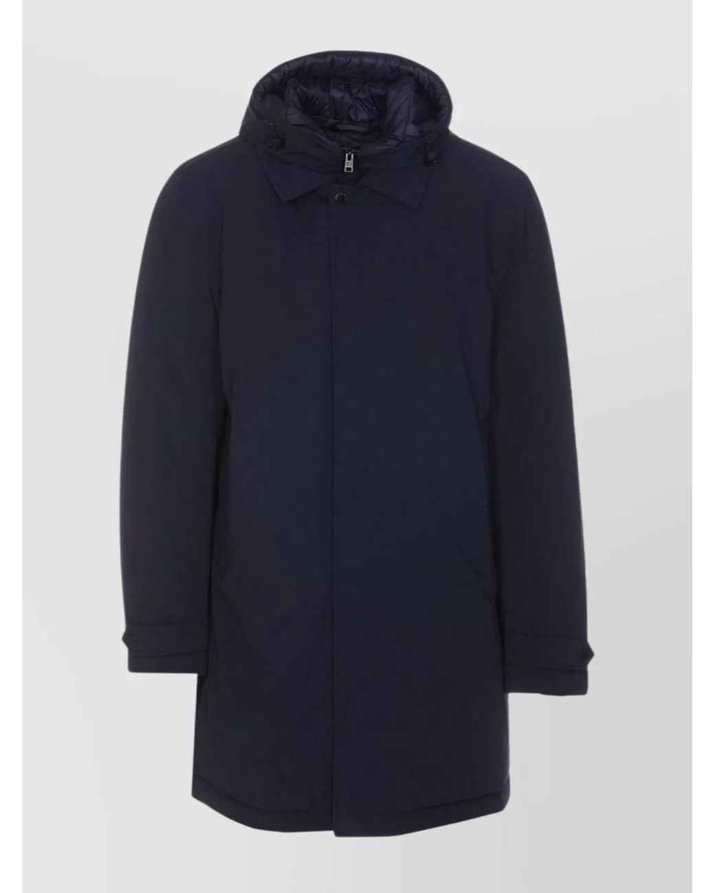 Woolrich Blue Down Hooded Mid-Length Padded Coat for men