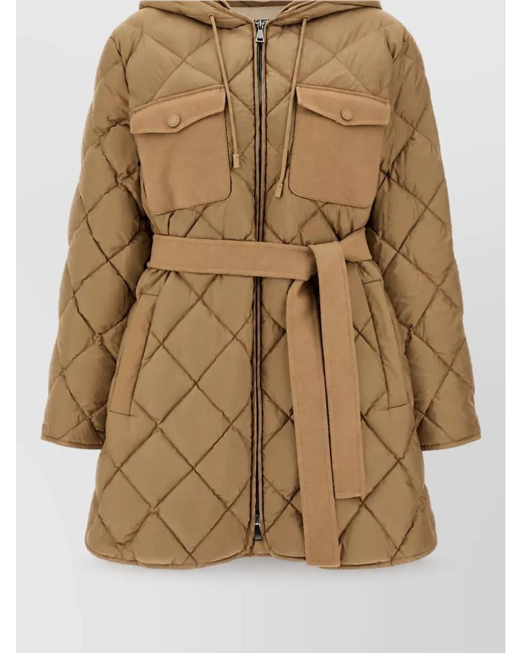 Weekend by Maxmara Brown Down Quilted Belted Hooded Parka Coat