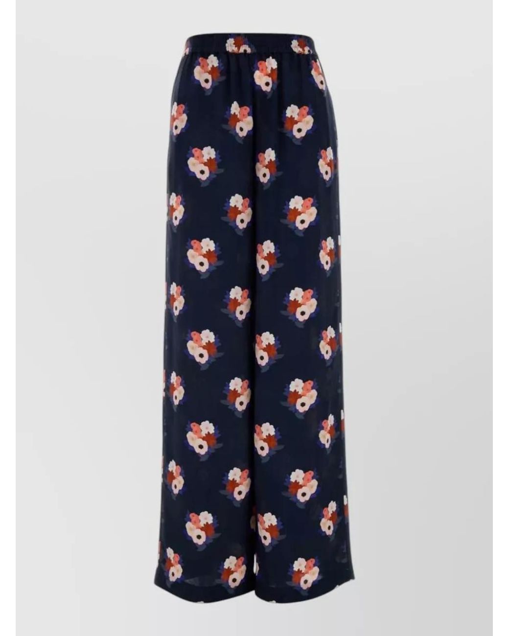 Fendi Blue Silk Printed Wide-Leg Trousers