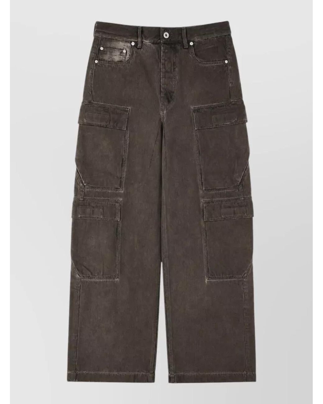Rick Owens Gray Denim Low-Rise Wide-Leg Cargo Jeans for men