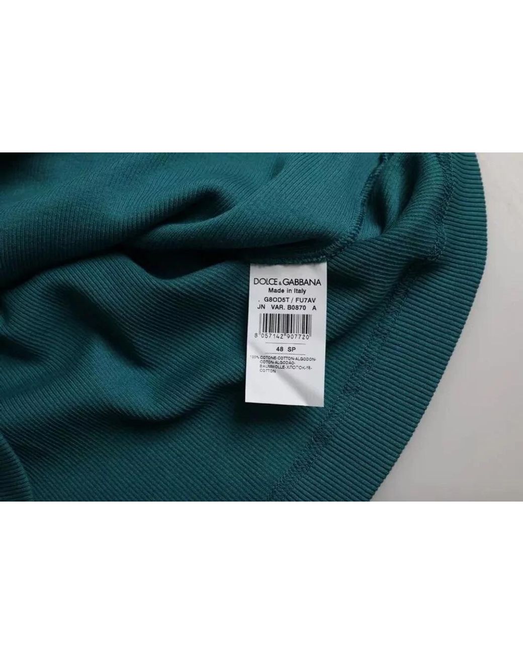 Dolce & Gabbana Green Ribbed Cotton Short-Sleeve T-Shirt for men