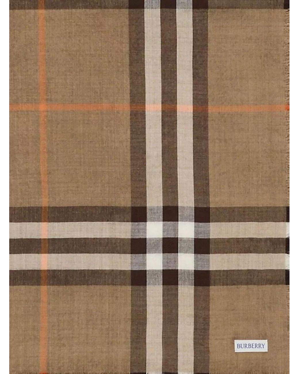 Burberry Natural Wool Silk Check Fringed Scarf