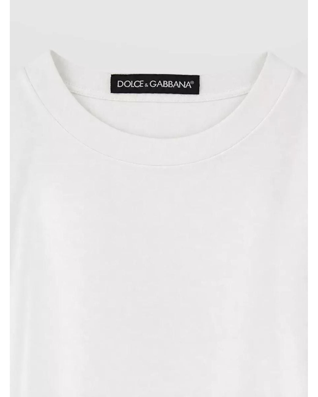 Dolce & Gabbana White Cotton Logo Patch T-Shirt for men