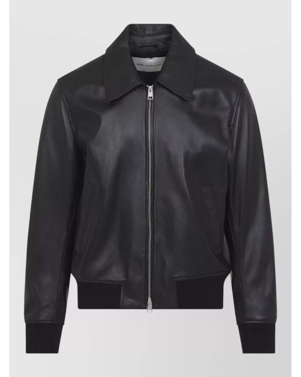 AMI Black Lamb Leather Zipped Jacket for men