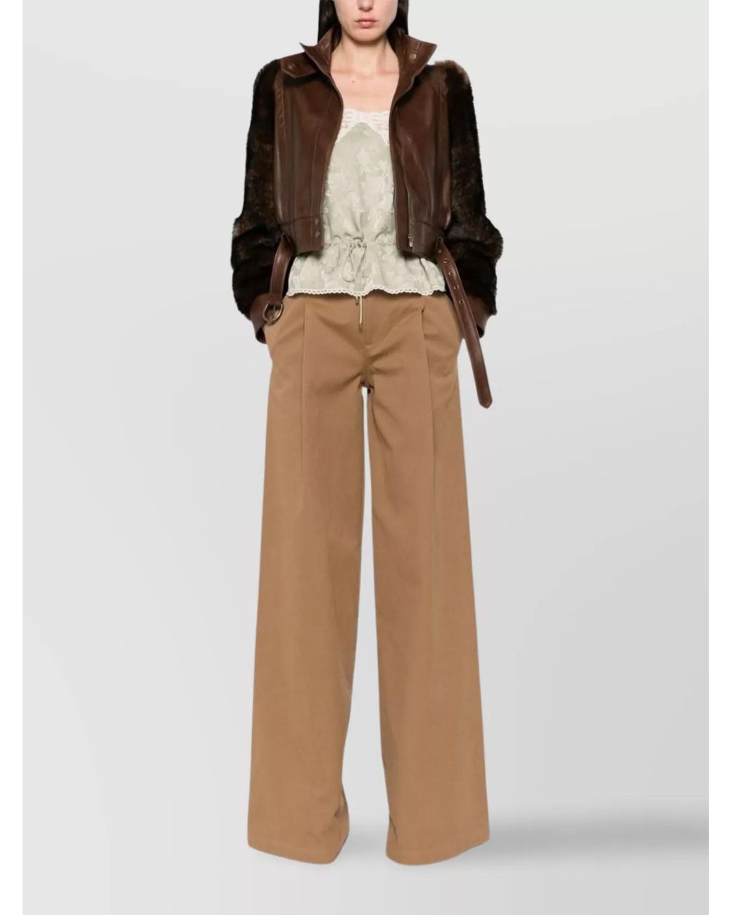 Chloé Brown Cotton High-Rise Wide-Leg Trousers