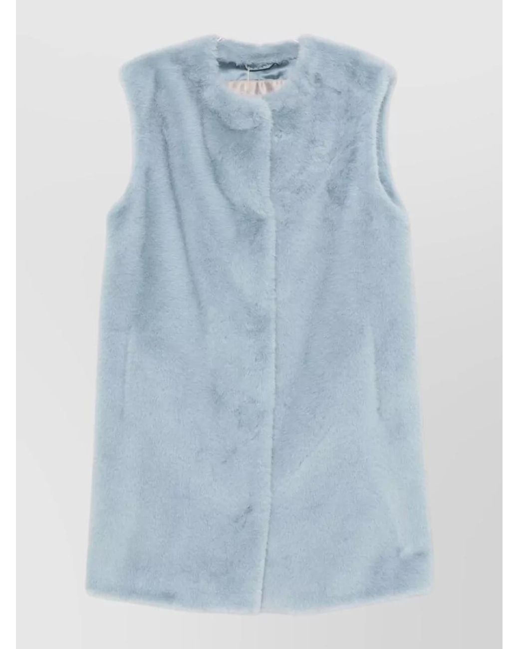 Herno Blue Faux Fur Sleeveless Round Neck Coat