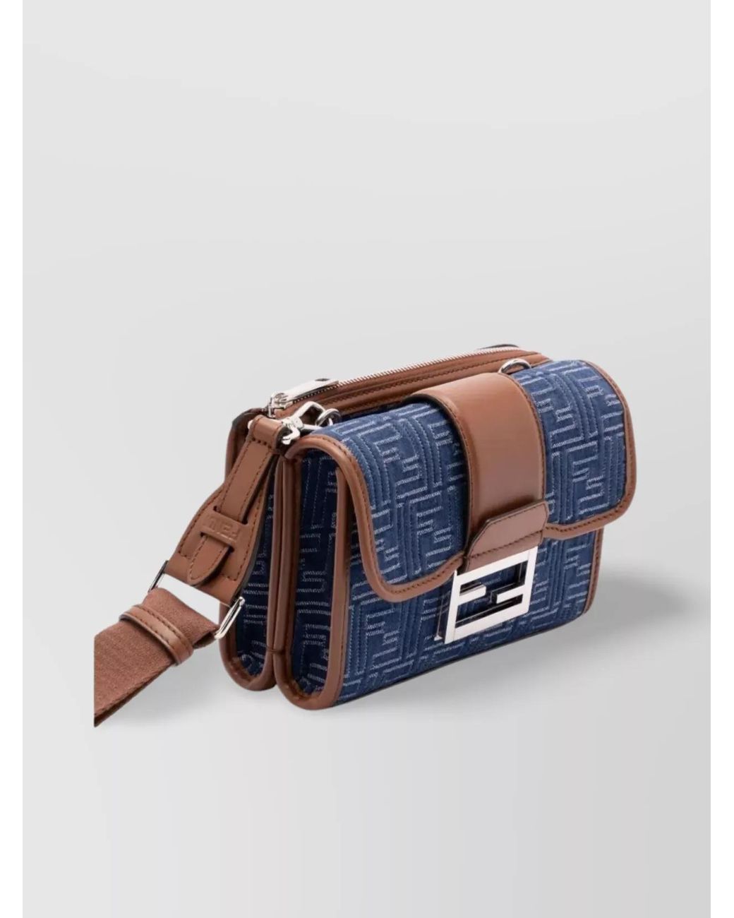 Fendi Blue Denim Jacquard Shoulder Bag for men